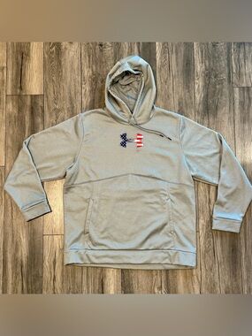 Under Armour ColdGear Hoodie Men’s XXL Gray USA Flag Logo Pullover Sweatshirt